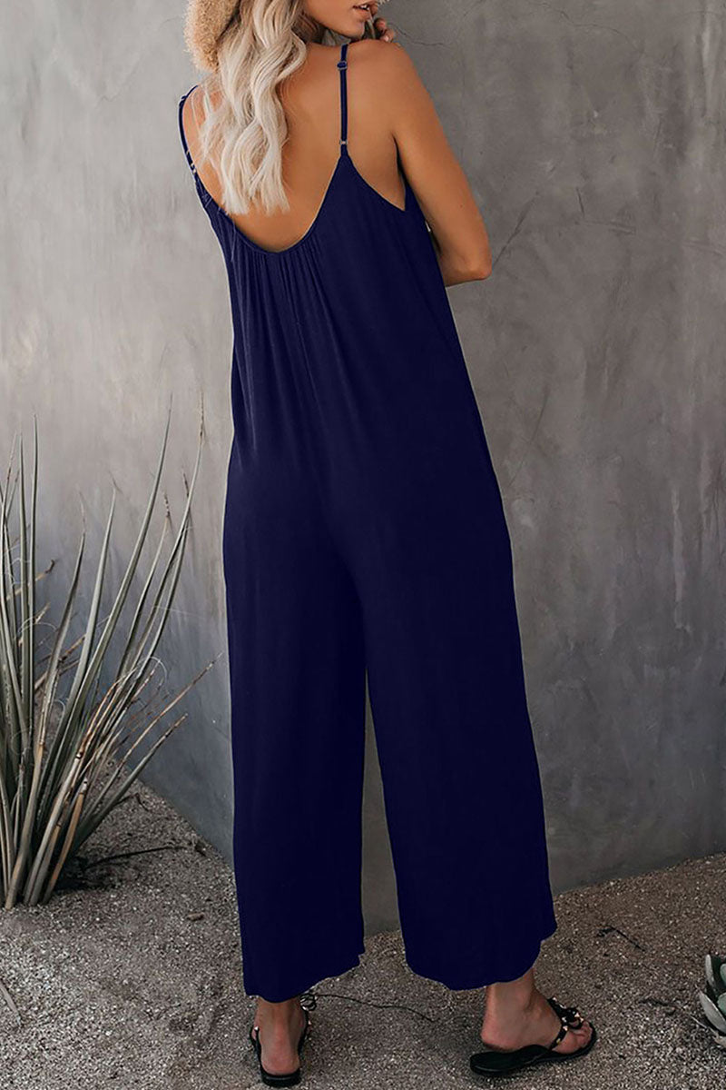 Fashion Casual Solid Spaghetti Strap Loose Jumpsuits(5 colors)