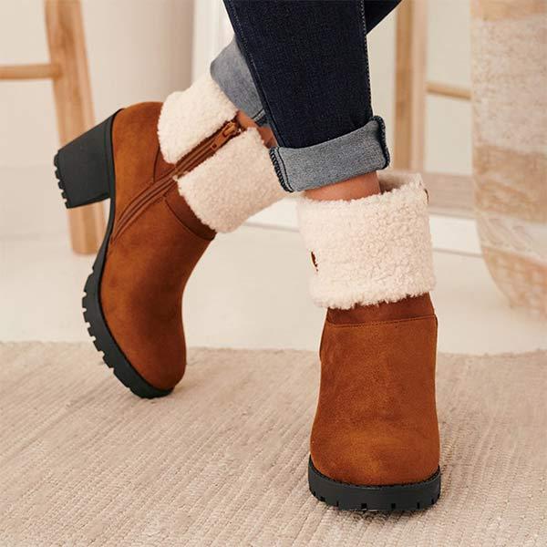 Women'S High Heel Chunky Heel Martin Boots Plus Fleece Warm Wool Short Boots 44151468C