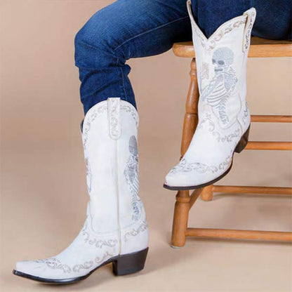 Women'S Embroidered High Block Heel Western Cowboy Boots 70475337C