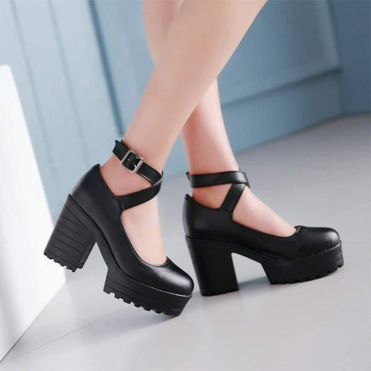 Women'S Chunky Heel Platform Buckle High Heels 27455771C