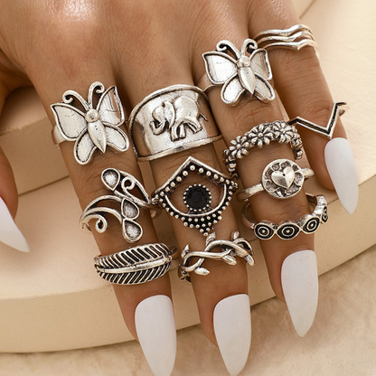 Butterfly Elephant 14PCS Ring Set