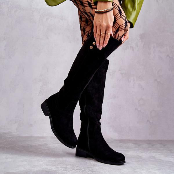 Women's Comfort Low Heel Round Toe Suede Tall Boots 16686893C
