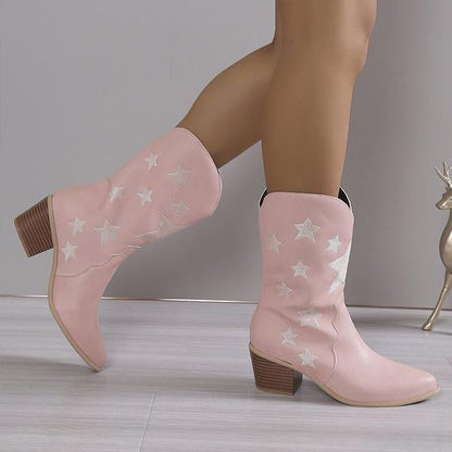 Women's Fashion Casual Star Chunky Heel Mid-calf Boots 79504262S