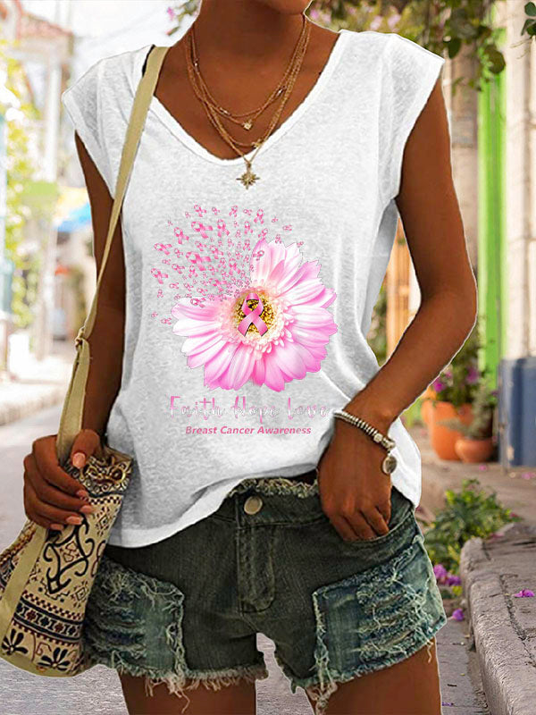 Faith Hope Love Breast Cancer Awareness Graphic Cap Sleeve T-Shirt