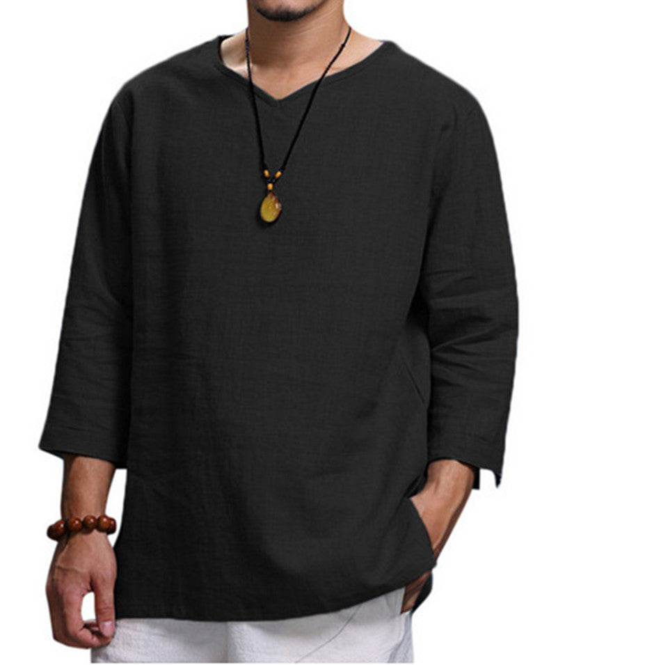 Men's Long Sleeve V Neck Loose Shirt