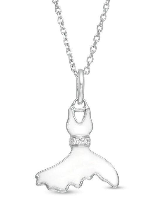 White Flare Dress Pendant in Sterling Silver Necklace