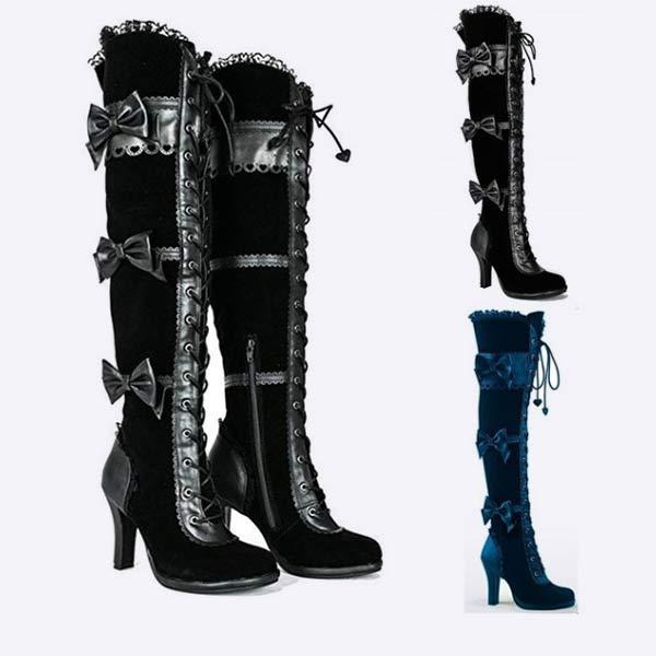 Women's High Heel Knee-High Boots with Bow Tie Lace-Up 25269605C