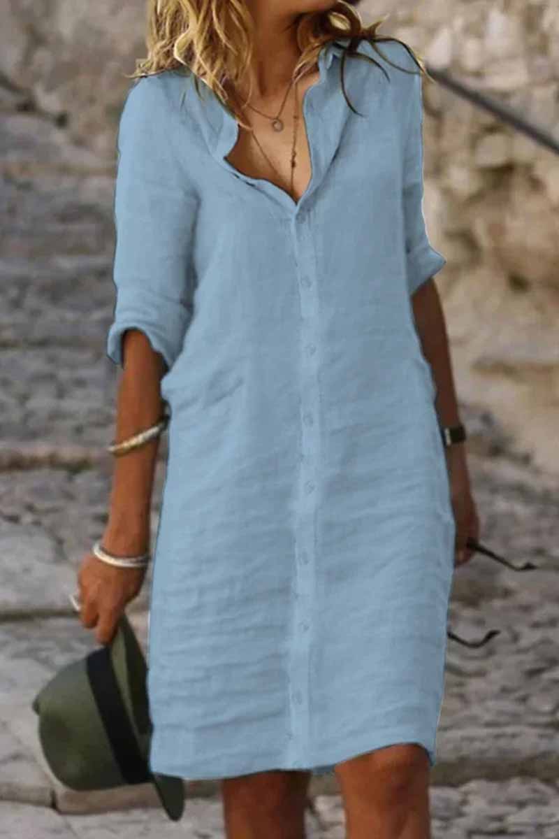 Casual Solid Turndown Collar Shirt Dress Dresses