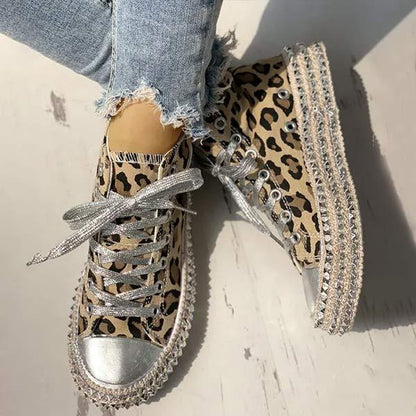 Women'S High Top Fashion Stud Leopard Print Espadrilles 36901966C