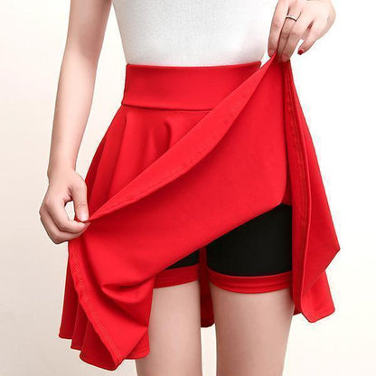 A-line Elastic Waist Pleated Skirts Attached Shorts