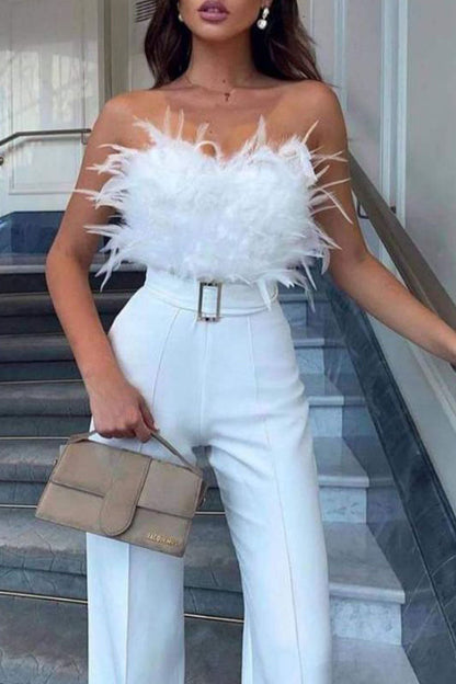 Sexy Feathers With Belt Strapless Jumpsuits(5 Colors)