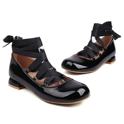Women's Elegant Retro Square Toe Lace-up Flats 50657216C