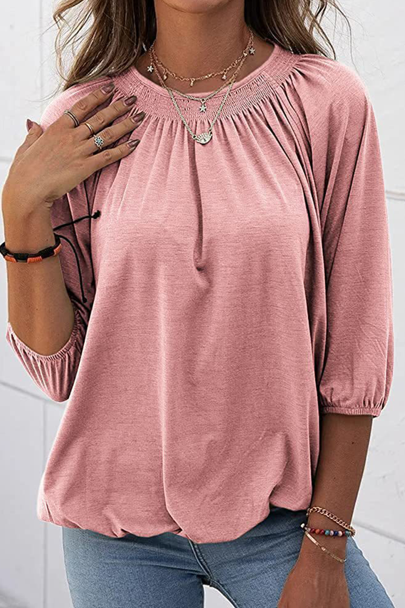 Casual Solid Split Joint O Neck Tops(7 colors)