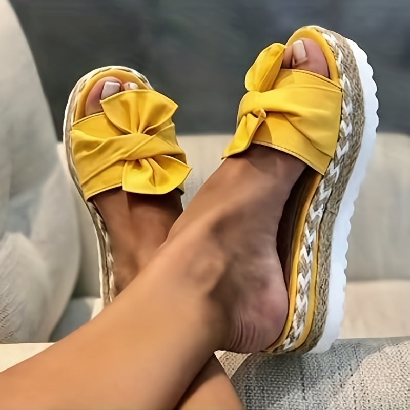 Anti-Skid Women's Platform Espadrilles with Open-Toe Bow Detailing