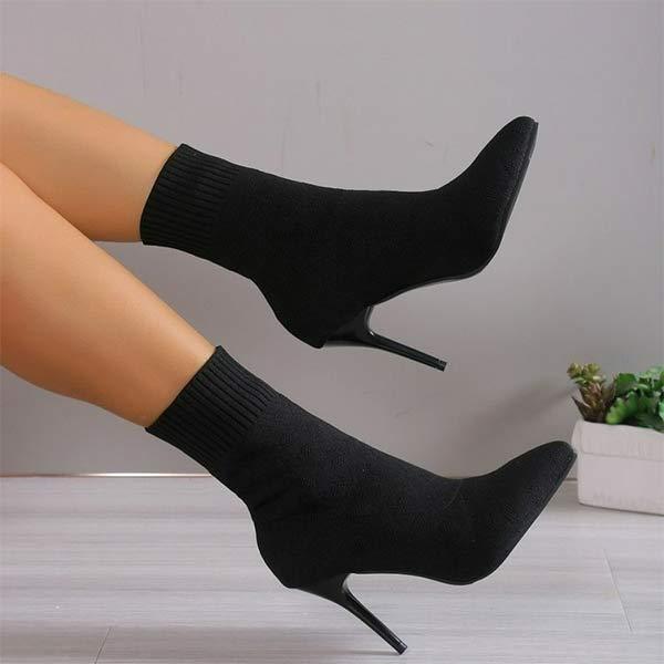 Women's Knitted Elastic Boots Pointed Toe Mid Tube High Heel Stiletto Sock Boots 50215949C