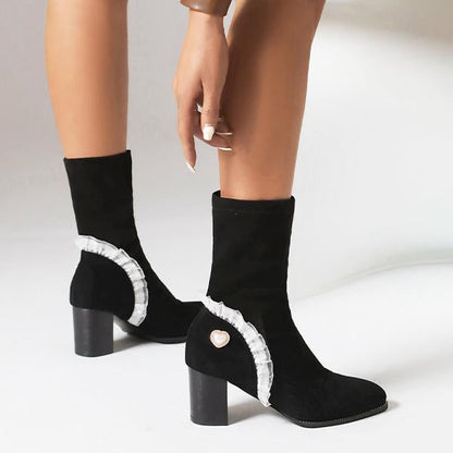 Women's Elegant Lace Heart High Heel Booties 57074446S