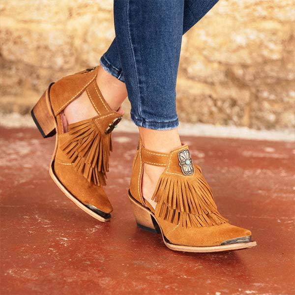 Women's Fashionable Chunky Heel Fringed Fashion Boots 82200069C