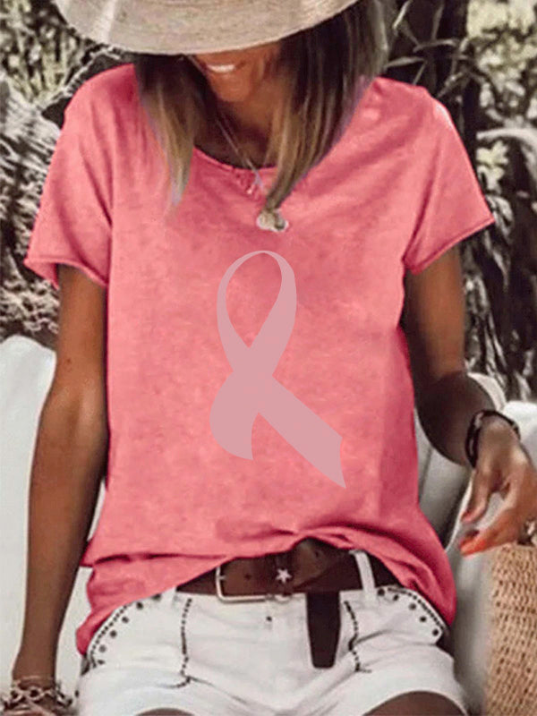 Pink Ribbon Graphic Short Sleeve T-Shirt