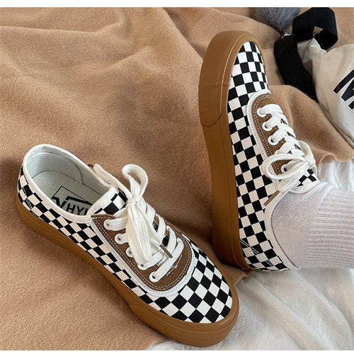 Women sneakers - autumn classic retro Korean casual lace checkerboard