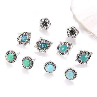 Boho Turquoise Stud Earring Set