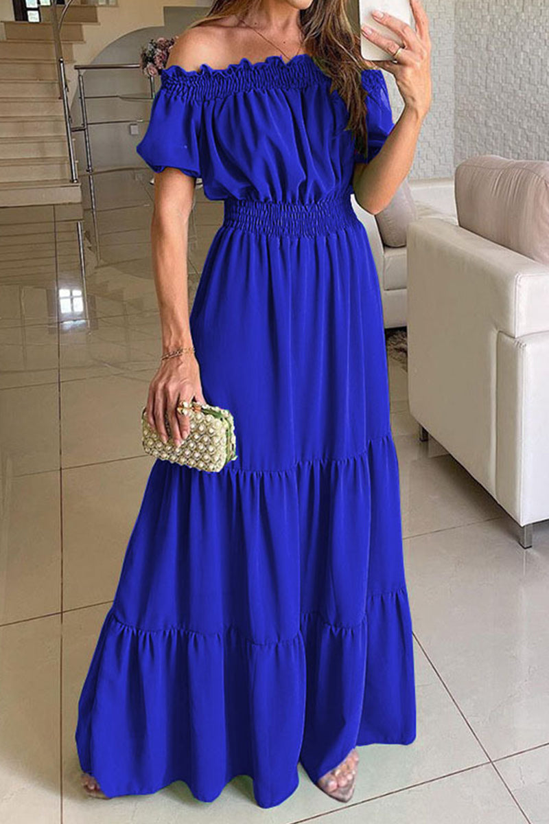 Sexy Elegant Solid Solid Color Off the Shoulder Waist Skirt Dresses