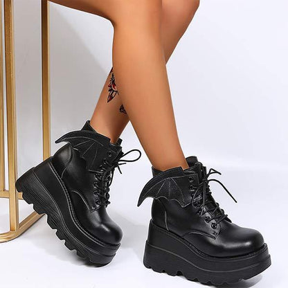 Women's Platform Dark Gothic Wing Wedge Booties 95545489C