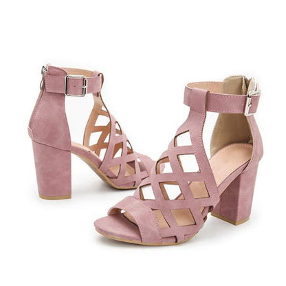 Women'S Chunky Heel Hollow Fish Mouth Sandals 84059146C