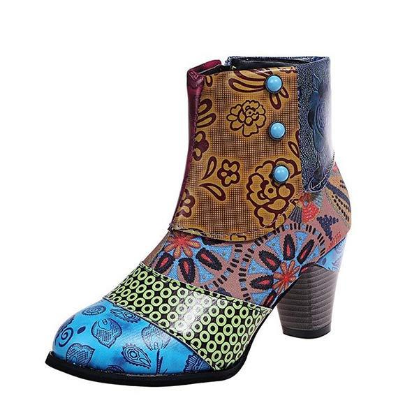 Women'S High Heel Block Heel Print Ankle Boots 98466130