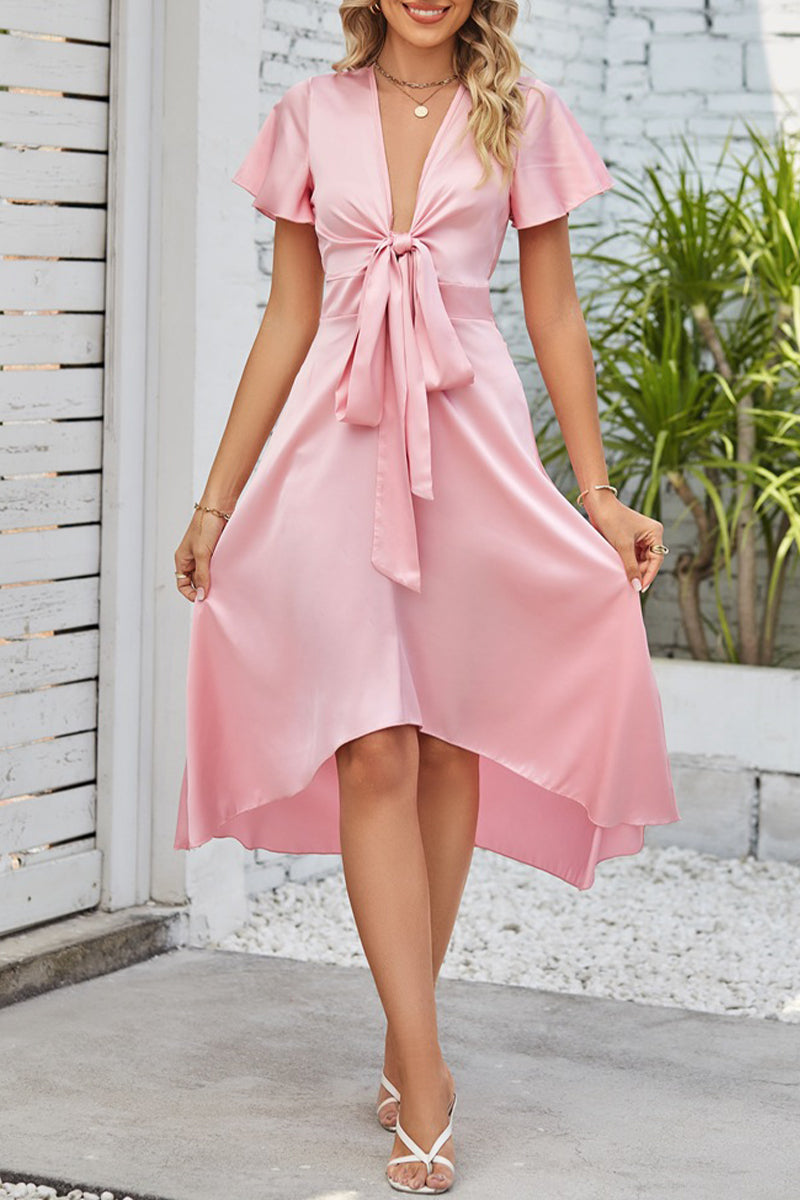 Celebrities Elegant Solid Fold With Bow V Neck A Line Dresses