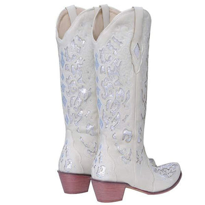 Women's Embroidered Chunky Heel Mid-Calf Boots 84776262C