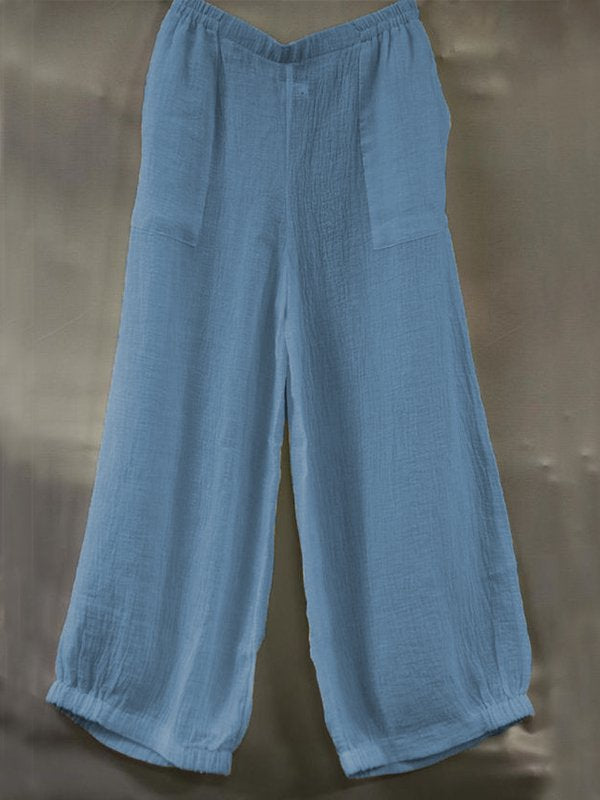 Linen Casual Plus Size Solid Pants With Pockets