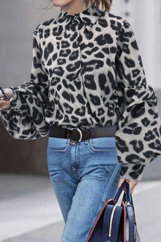 Fashion Street Leopard Turndown Collar Tops