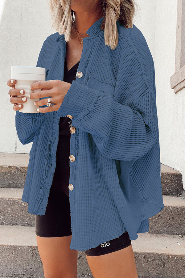 Casual Solid Patchwork Buckle Mandarin Collar Tops(4 Colors)