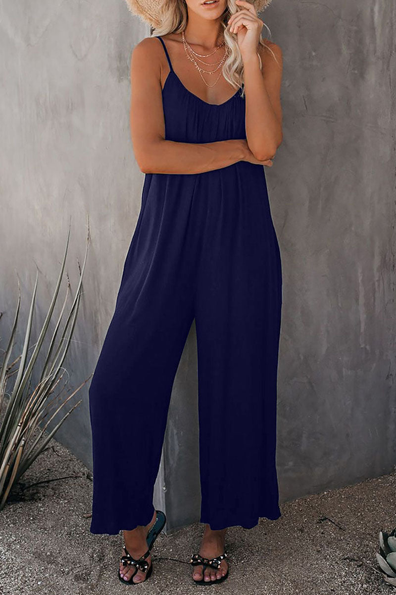 Fashion Casual Solid Spaghetti Strap Loose Jumpsuits(5 colors)