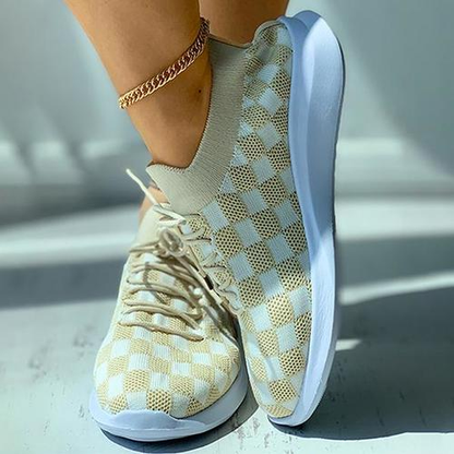 Argyle Pattern Knit Lace-Up Casual Sneakers