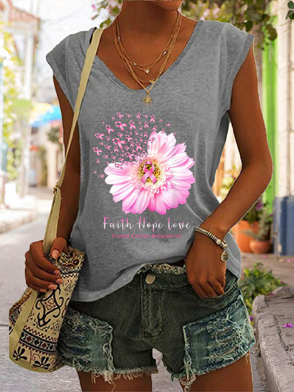 Faith Hope Love Breast Cancer Awareness Graphic Cap Sleeve T-Shirt