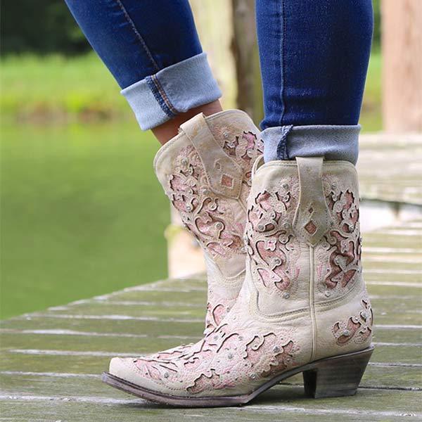 Women'S Embroidered Cutout High Heel Fashion Boots 74450280C