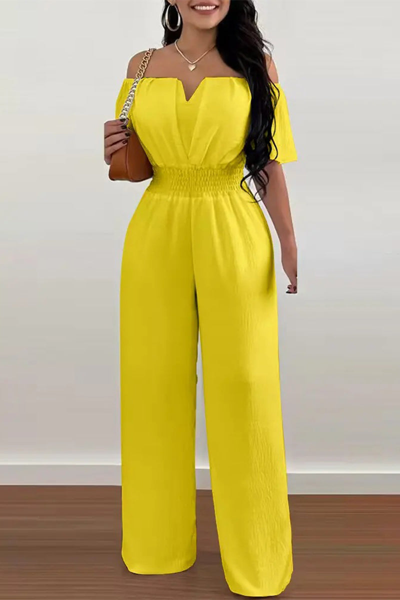 Work Celebrities Solid Solid Color Off the Shoulder Regular Jumpsuits(6 Colors)