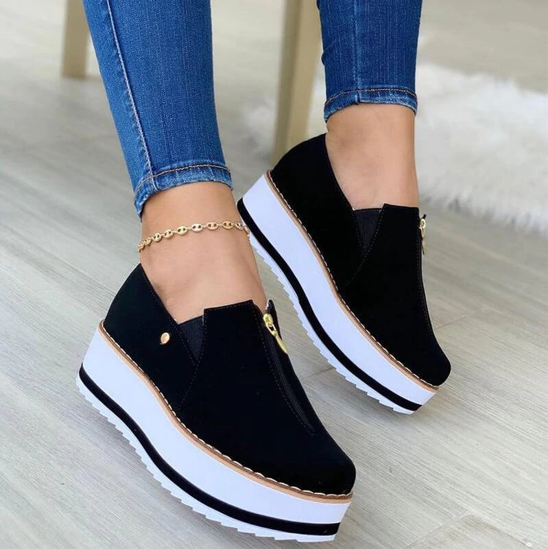 Women's Casual Daily Zipper Platform Heel Sneakers