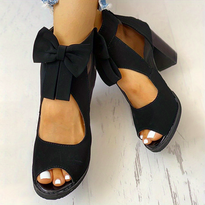 Chunky Heeled Sandals with Bow Tie Decoration for Women