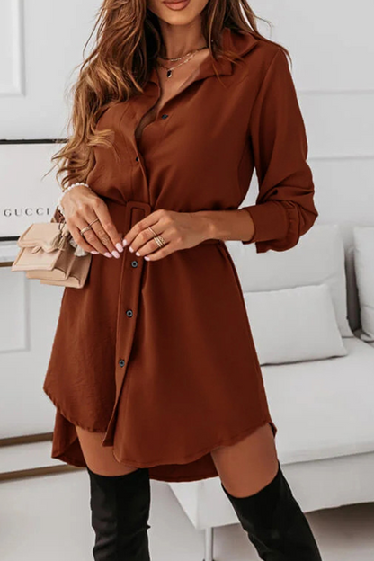 Casual Solid Patchwork Turndown Collar Shirt Dress Dresses(3 colors)