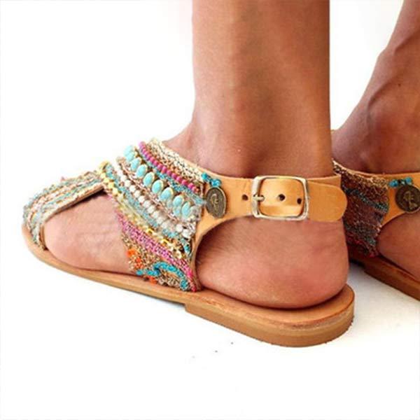 Women'S Ethnic Style Boho Open Toe Flat Sandals 22944322C