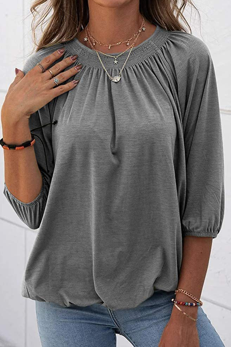 Casual Solid Split Joint O Neck Tops(7 colors)