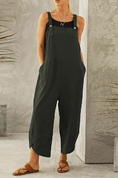 Casual Solid Buttons Capris Loose Jumpsuits(8 colors)