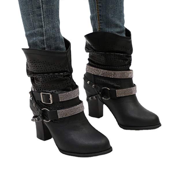 Women's Mid-Heel Cutout Buckle Ankle Martin Boots 62205223C