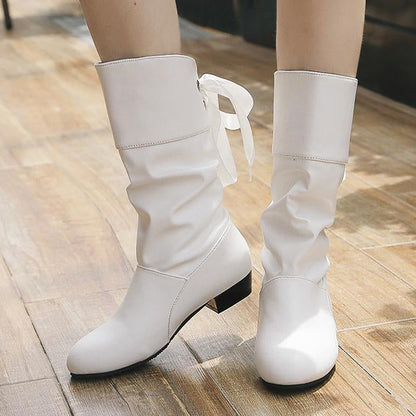 Women's Casual Round Toe Lace Back Mid Boots 39565109S