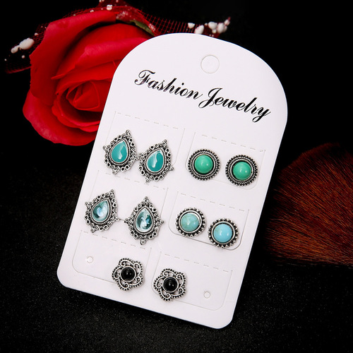 Boho Turquoise Stud Earring Set