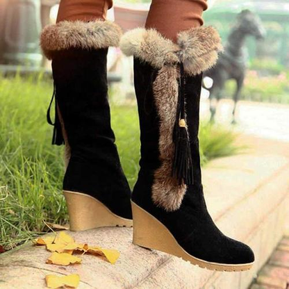 Women Wedge Heel Cotton Fur Warm Snow Boots