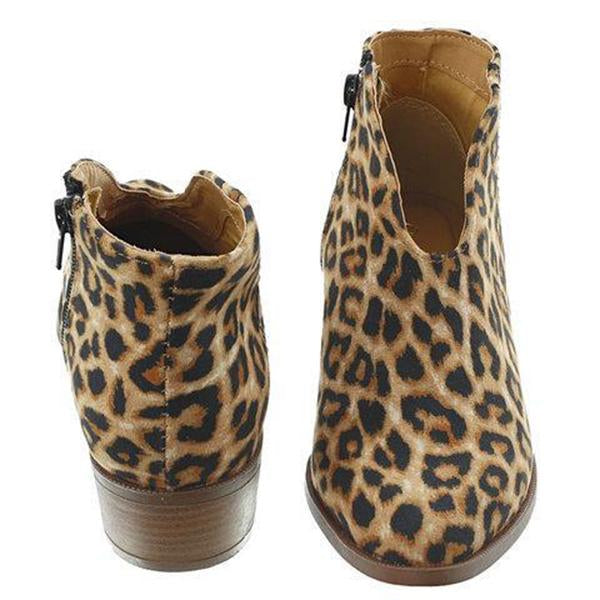 Women's Fashion Leopard Print Chunky Heel Ankle Boots 49688600C