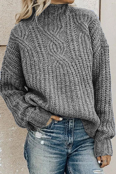 Casual Solid Patchwork Turtleneck Tops